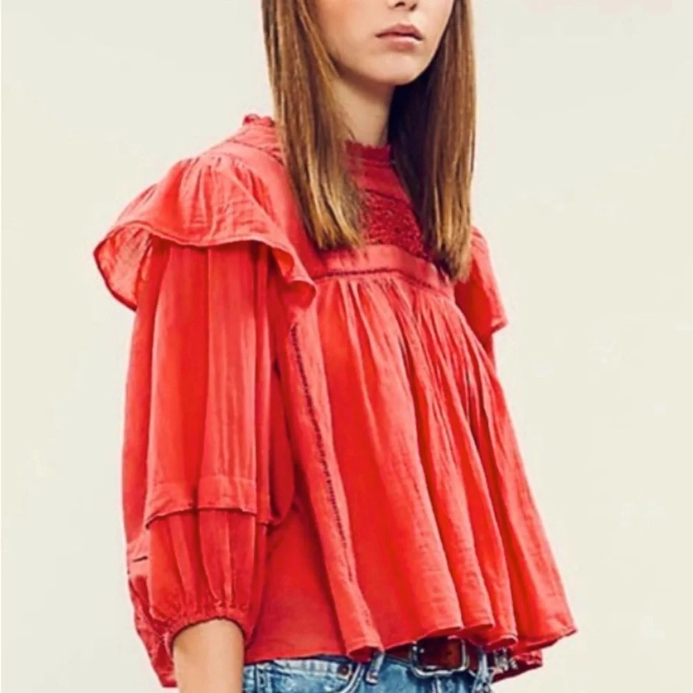Free People Laura Western Eyelet Lace Flor E Mayo Blouse